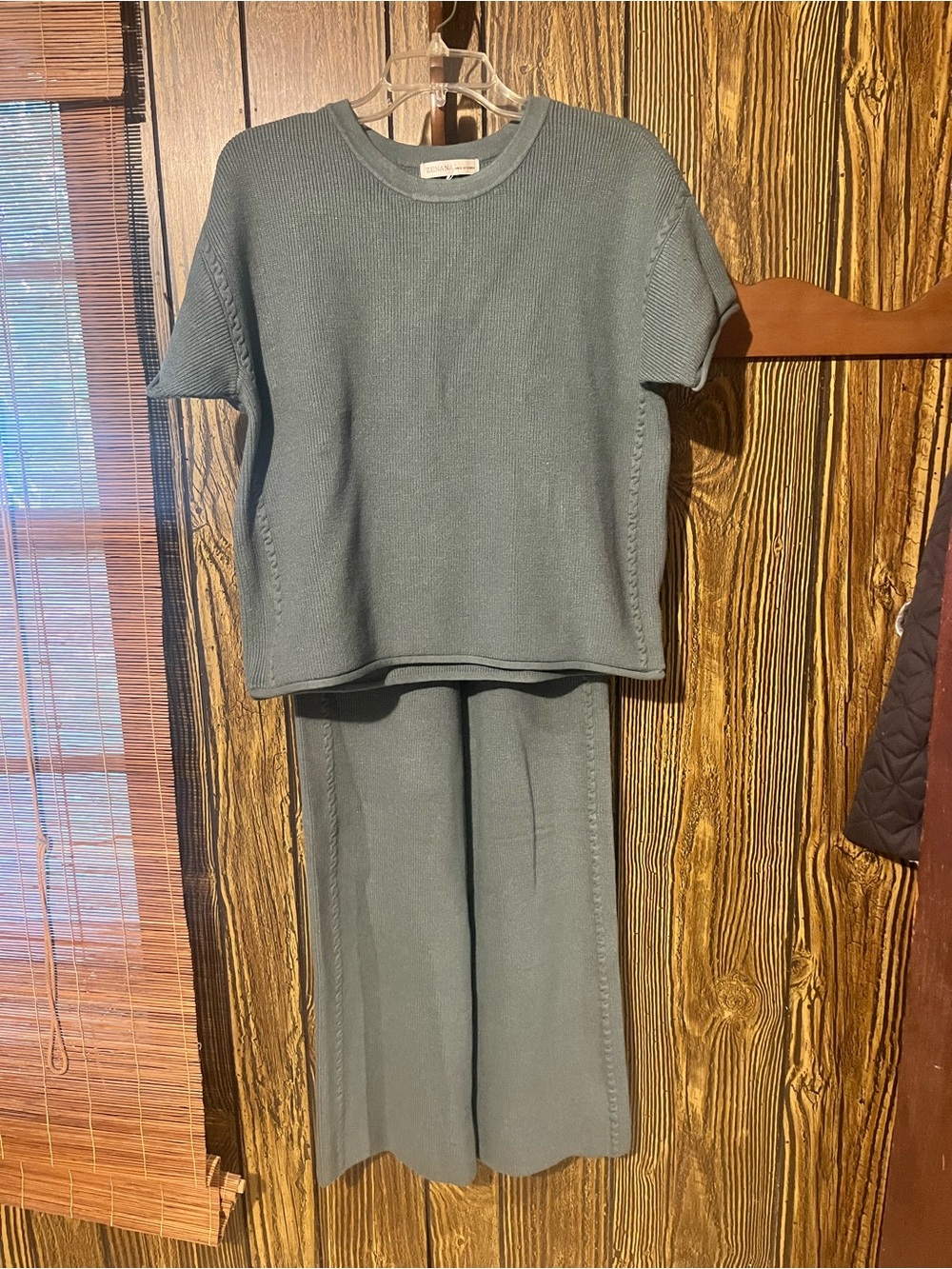 Zenana Outfitters Women's Knit Two-Piece Set in Teal Green